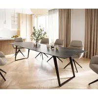 DELIFE Eettafel Edge 300x100 keramiek Laminam Noir Desir bruin metaal schuin zwart