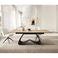 DELIFE Eetkamertafel Edge 180-220x100 keramiek Laminam Sabbia eiken kleur W-frame zwart uitschuifbaar