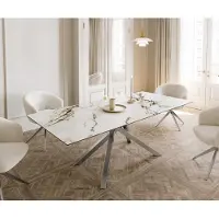 DELIFE Eetkamertafel Edge 180-220x100 keramiek Calacatta Luxe wit-goud-grijs kruisframe rechthoek RVS uitschuifbaar