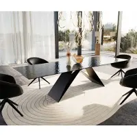 DELIFE Eetkamertafel Edge 300x100 Glas smelten rokerig zwart 3D-Relief V-frame vlak staal zwart