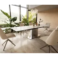 DELIFE Eetkamertafel Edge 200-300x100 keramiek Calacatta Luxe wit-goud-grijs Wave RVS uitschuifbaar