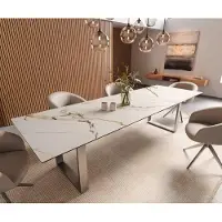 DELIFE Eetkamertafel Edge 300x100 keramiek Calacatta Luxe wit-goud-grijs RVS Schmal
