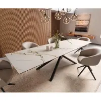 DELIFE Eetkamertafel Edge 300x100 keramiek Calacatta Luxe wit-goud-grijs kruisframe rechthoek zwart