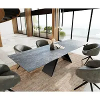 DELIFE Eetkamertafel Edge 200-300x100 keramiek LaminamNero Greco grijs V-frame vlak staal zwart uitschuifbaar