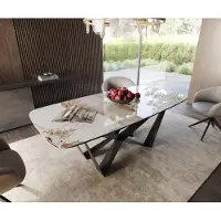DELIFE Eetkamertafel Edge Boot 200x100 keramiek Minas Melange wit-beige spider vlak staal zwart