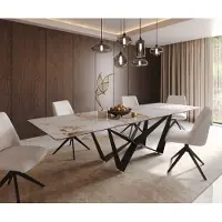 DELIFE Eetkamertafel Edge 300x100 keramiek Minas Melange wit-beige spider vlak staal zwart