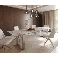 DELIFE Eetkamertafel Edge 300x100 keramiek Minas Melange wit-beige RVS Schmal