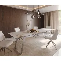 DELIFE Eetkamertafel Edge 300x100 keramiek Minas Melange wit-beige RVS schuin