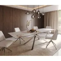 DELIFE Eetkamertafel Edge 300x100 keramiek Minas Melange wit-beige kruisframe rechthoek RVS