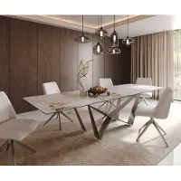 DELIFE Eetkamertafel Edge 300x100 keramiek Minas Melange wit-beige spider vlak staal RVS