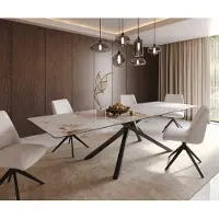 DELIFE Eetkamertafel Edge 300x100 keramiek Minas Melange wit-beige kruisframe rechthoek zwart