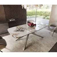 DELIFE Eetkamertafel Edge Boot 200x100 keramiek Minas Melange wit-beige kruisframe rechthoek RVS