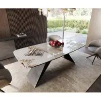 DELIFE Eetkamertafel Edge Boot 200x100 keramiek Minas Melange wit-beige V-frame vlak staal zwart