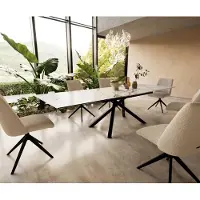 DELIFE Eetkamertafel Edge 200-300x100 keramiek Calacatta Luxe wit-goud-grijs kruisframe rechthoek zwart uitschuifbaar