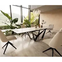 DELIFE Eetkamertafel Edge 200-300x100 keramiek Calacatta Luxe wit-goud-grijs spider vlak staal zwart uitschuifbaar