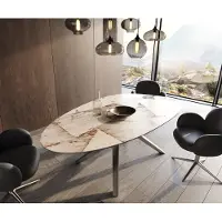 DELIFE Eetkamertafel Edge ovaal 220x120 keramiek Iris FMG Patagonia Lappato Zenthara hoekig roestvrij staal