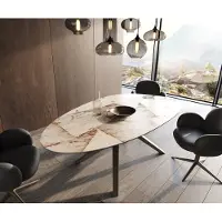 DELIFE Eetkamertafel Edge ovaal 220x120 keramiek Iris FMG Patagonia Lappato Zenthara hoekig metaal effectafwerking titaan