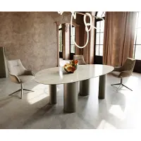 DELIFE Eetkamertafel Edge ovaal 220x120 keramiek Iris FMG Onice Oro Pilier metaal effectafwerking titaan