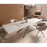 DELIFE Eetkamertafel Edge 300x100 keramiek Calacatta Luxe wit-goud-grijs kruisframe rechthoek RVS