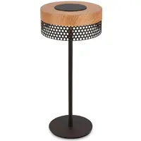 Briloner Accu-tafellamp Booha, bruin, metaal, IP44, dimbaar, hout licht, metaal, Modern
