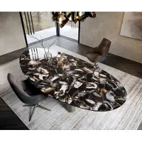 DELIFE Eettafel Edge Oval 280x130 keramiek Iris FMG Agatablack Troa metaaleffect afwerking titanium