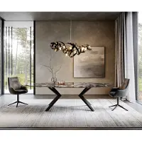 DELIFE Eetkamertafel Edge ovaal 280x130 keramiek Iris FMG Agatablack Zenthara hoekig metaal zwart