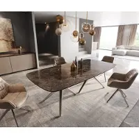 DELIFE Eettafel Edge Boot Keramiek Emperador Extra Lucidato Donkerbruin 240x120 Estelar rond Roestvrij staal