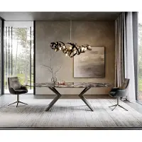 DELIFE Eetkamertafel Edge ovaal 280x130 keramiek Iris FMG Agatablack Zenthara hoekig metaal effectafwerking titaan