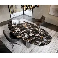 DELIFE Eetkamertafel Edge ovaal 280x130 keramiek Iris FMG Agatablack Pilier roestvrij staal grafiet