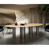 DELIFE Eettafel Edge Oval 280x130x2,5 eiken natuur Pilier RVS geborsteld Flow-Edge