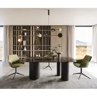 DELIFE Eettafel Edge Boot Keramiek Emperador Extra Lucidato Donkerbruin 200x100 Troa Metaal Zwart