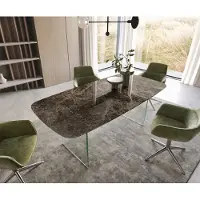 DELIFE Eettafel Edge Boot Keramiek Emperador Extra Lucidato Donkerbruin 200x100 Onderstel Glas