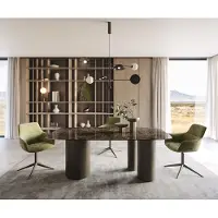 DELIFE Eettafel Edge Boot Keramiek Emperador Extra Lucidato Donkerbruin 200x100 Troa Metaal effectafwerking Titanium