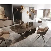 DELIFE Eettafel Edge Boot Keramiek Emperador Extra Lucidato Donkerbruin 240x120 Infinity Metaal effectafwerking Titanium