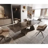 DELIFE Eettafel Edge Keramiek Emperador Extra Lucidato Donkerbruin 200-300x100 W-onderstel effectafwerking Titanium uitschuifbaar