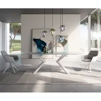 DELIFE Eettafel Edge Boot 240x120 Reliefglas Perlmutt 3D-Design Zenthara kantig metaal wit