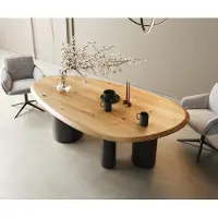DELIFE Eettafel Edge Oval 220x120x2,5 eiken natuur Troa metaal zwart Flow-Edge