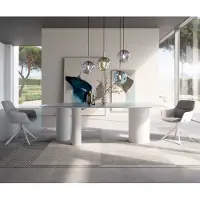 DELIFE Eettafel Edge Boot 240x120 Reliefglas Perlmutt 3D-Design Troa metaal wit