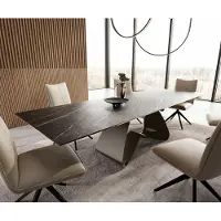 DELIFE Eettafel Edge 200-300x100 Keramiek LaminamNoir Desir Bruin W-frame Effectafwerking Titanium Uitbreidbaar