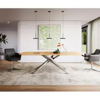 DELIFE Eettafel Edge Boot 240x120x2,5-3 eiken natuur kruisframe rechthoek RVS Zwitserse rand