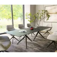 DELIFE Eetkamertafel Edge 300x100 keramiek LaminamNero Greco Anthrazit Estelar rond metaal zwart