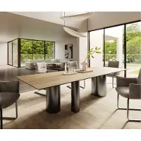 DELIFE Eetkamertafel Edge 300x100 keramiek Laminam Sabbia eiken kleur Troa roestvrij staal grafiet
