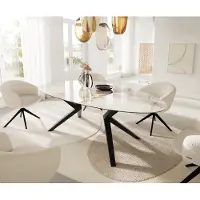 DELIFE Eetkamertafel Edge ovaal 220x120 keramiek Minas Melange wit-Beige Zenthara hoekig metaal zwart