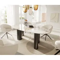DELIFE Eetkamertafel Edge ovaal 220x120 keramiek Minas Melange wit-Beige Pilier roestvrij staal grafiet