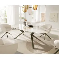 DELIFE Eetkamertafel Edge ovaal 220x120 keramiek Minas Melange wit-Beige Zenthara hoekig metaal effectafwerking titaan