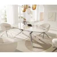 DELIFE Eetkamertafel Edge ovaal 220x120 keramiek Minas Melange wit-Beige Zenthara hoekig roestvrij staal