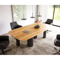 DELIFE Eettafel Edge Boot 240x120x2,5-3 eiken natuur Pilier metaal zwart Zwitserse rand