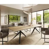 DELIFE Eetkamertafel Edge 300x100 keramiek Laminam Sabbia eiken kleur Estelar rond metaal zwart