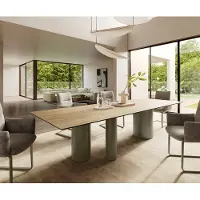 DELIFE Eetkamertafel Edge 300x100 keramiek Laminam Sabbia eiken kleur Troa metaal effectafwerking titaan