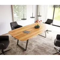 DELIFE Eettafel Edge Boot 240x120x2,5-3 eiken natuur metaal schuin zwart Zwitserse rand